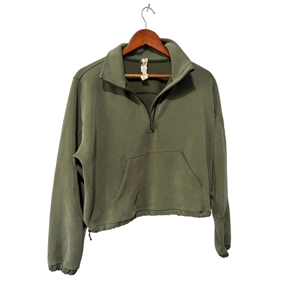 Lululemon Softstreme Half-Zip Pullover Army Green Cropped Sweatshirt Size 10